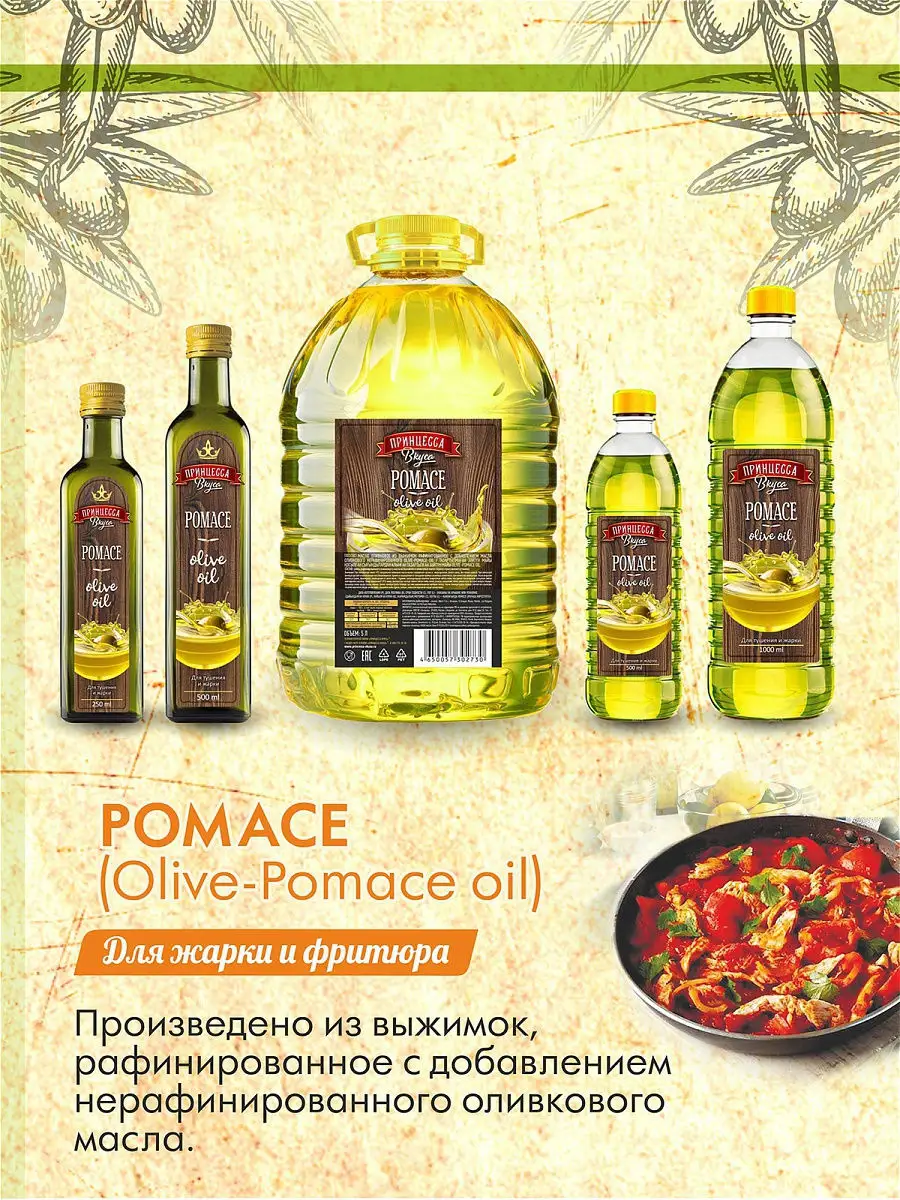 Оливковое масло Pomace для жарки и фритюра 5л, Испания Принцесса вкуса  купить по цене 1 862 ₽ в интернет-магазине Wildberries | 10004880