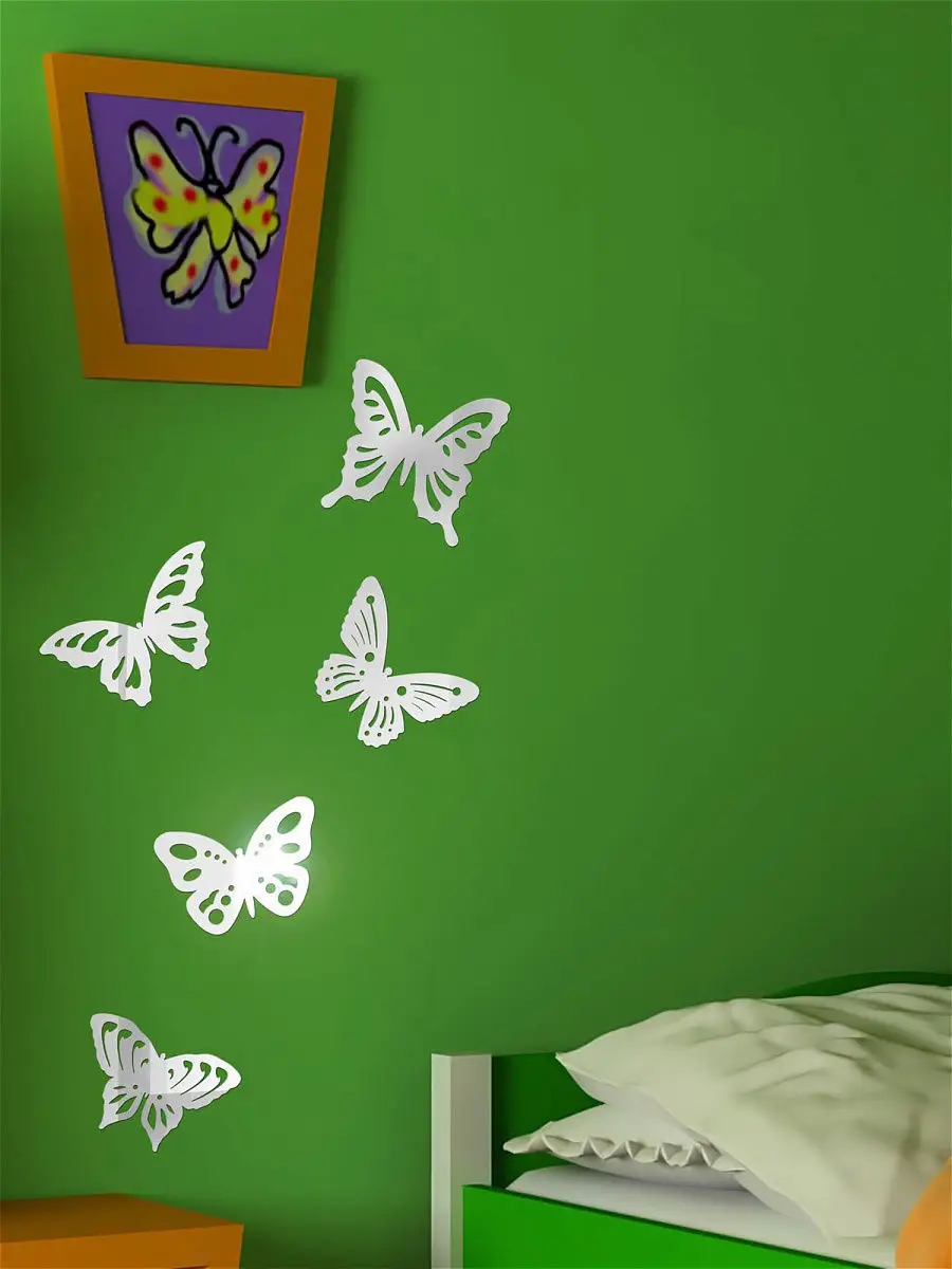 3D бабочки для декора 12 шт. Виниловые наклейки - бабочки на стену жел