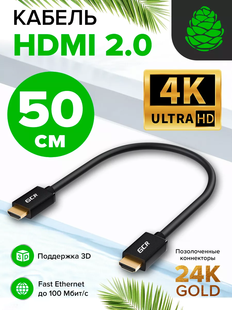 GCR Кабель HDMI короткий 50см для компьютера