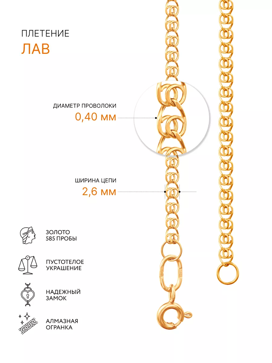 Золотые цепочки плетения Бисмарк 60 см