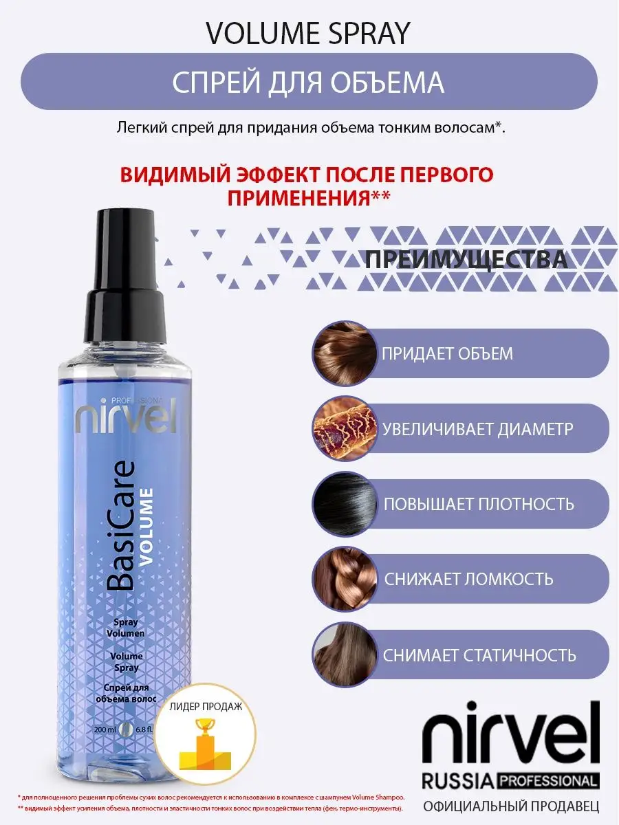 VOLUME SPRAY Спрей для объема волос Nirvel купить по цене 877 ₽ в  интернет-магазине Wildberries | 13818823