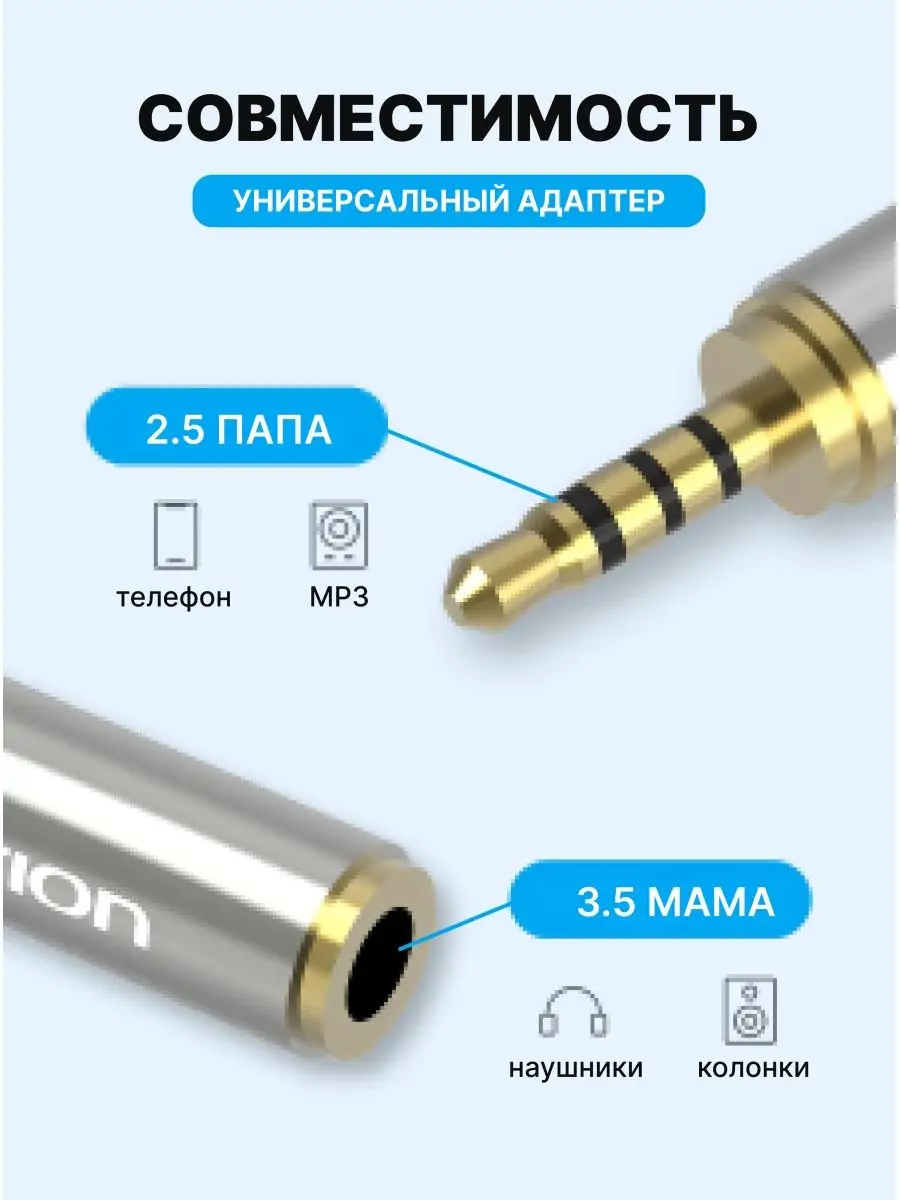 Переходник для наушников Jack 3.5 mm F на 2.5mm M Vention купить по цене 65  100 сум в интернет-магазине Wildberries в Узбекистане | 4027107