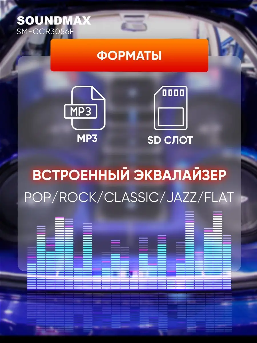 Soundmax Автомобильная Магнитола SM-CCR3056F, 4х40 Вт, 1Din