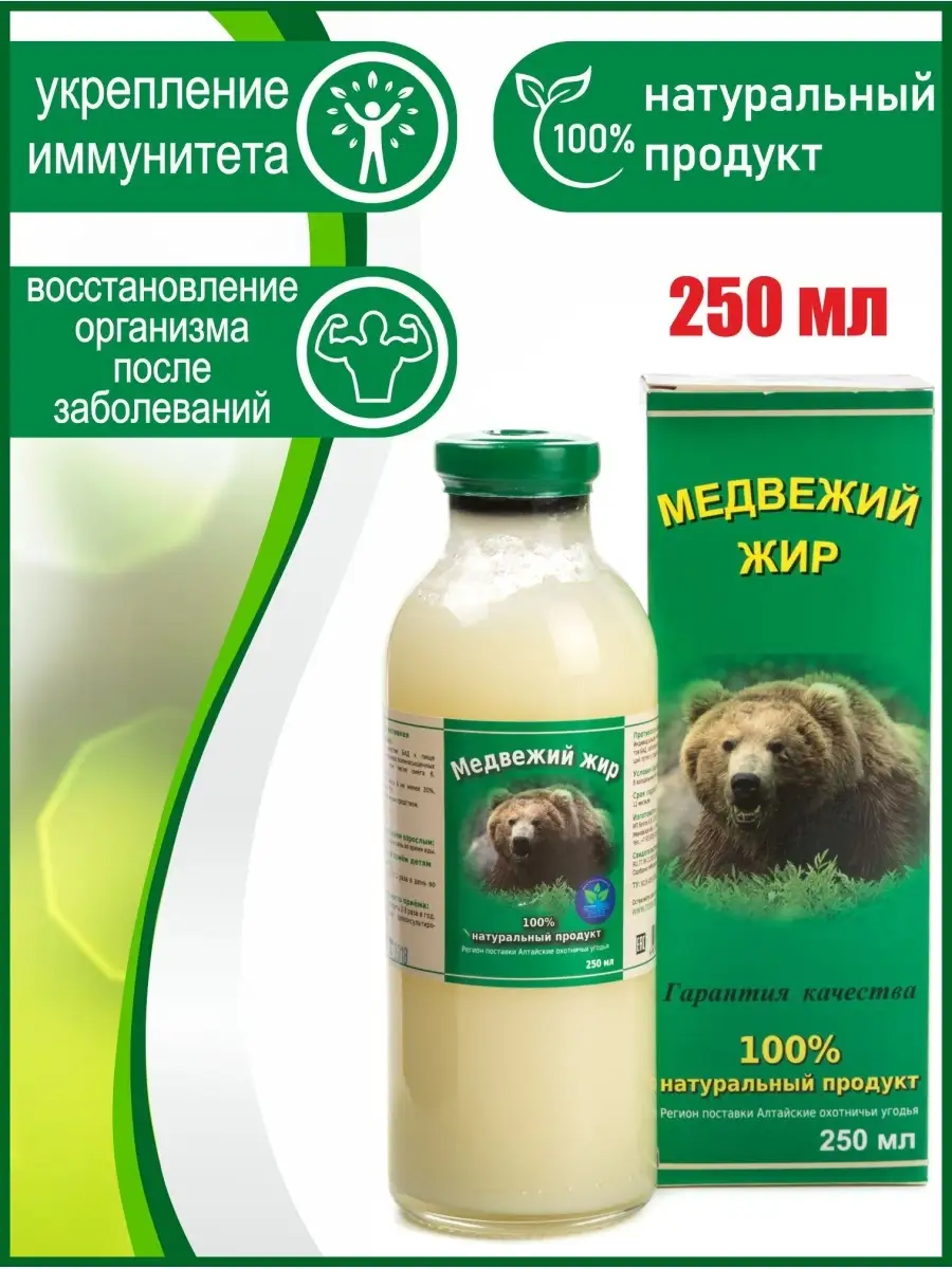 Медвежий жир натуральный, 250 мл Белов А.В. купить по цене 38,85 р. в  интернет-магазине Wildberries в Беларуси | 9246510